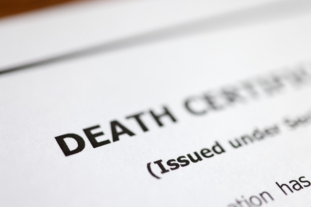 closeup of death certificate
